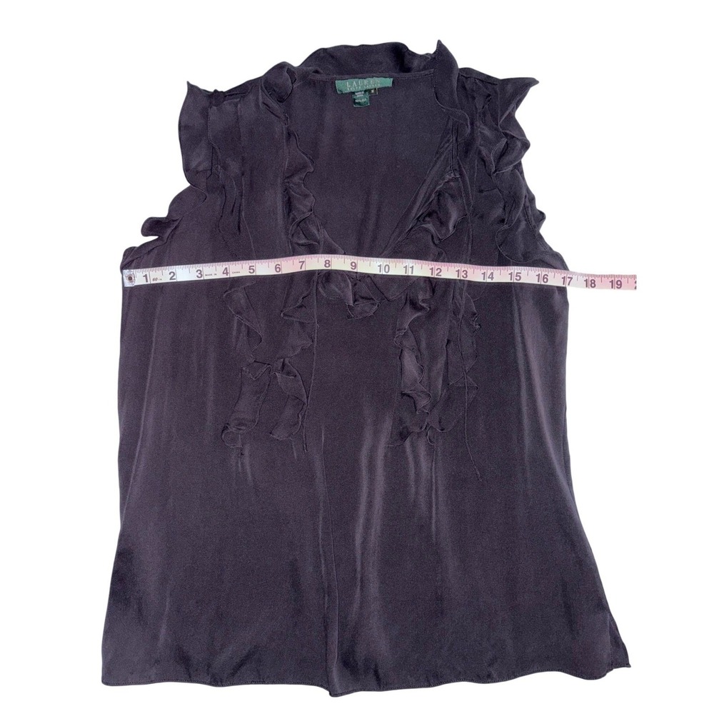 Lauren Ralph Lauren Silk Blouse Black Ruffle V-Neck Sleeveless Womens Size 10 - Picture 4 of 8